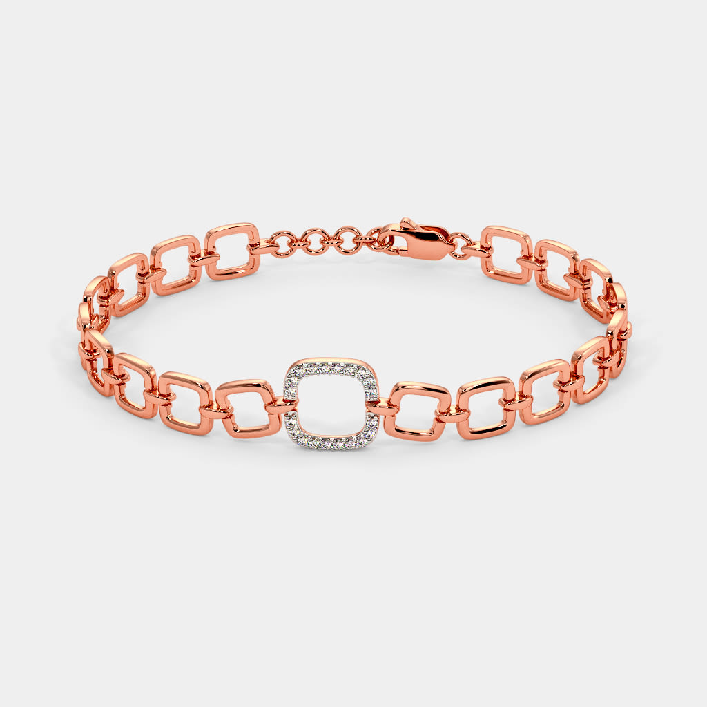 Glossy steel oval bracelet in rose gold 