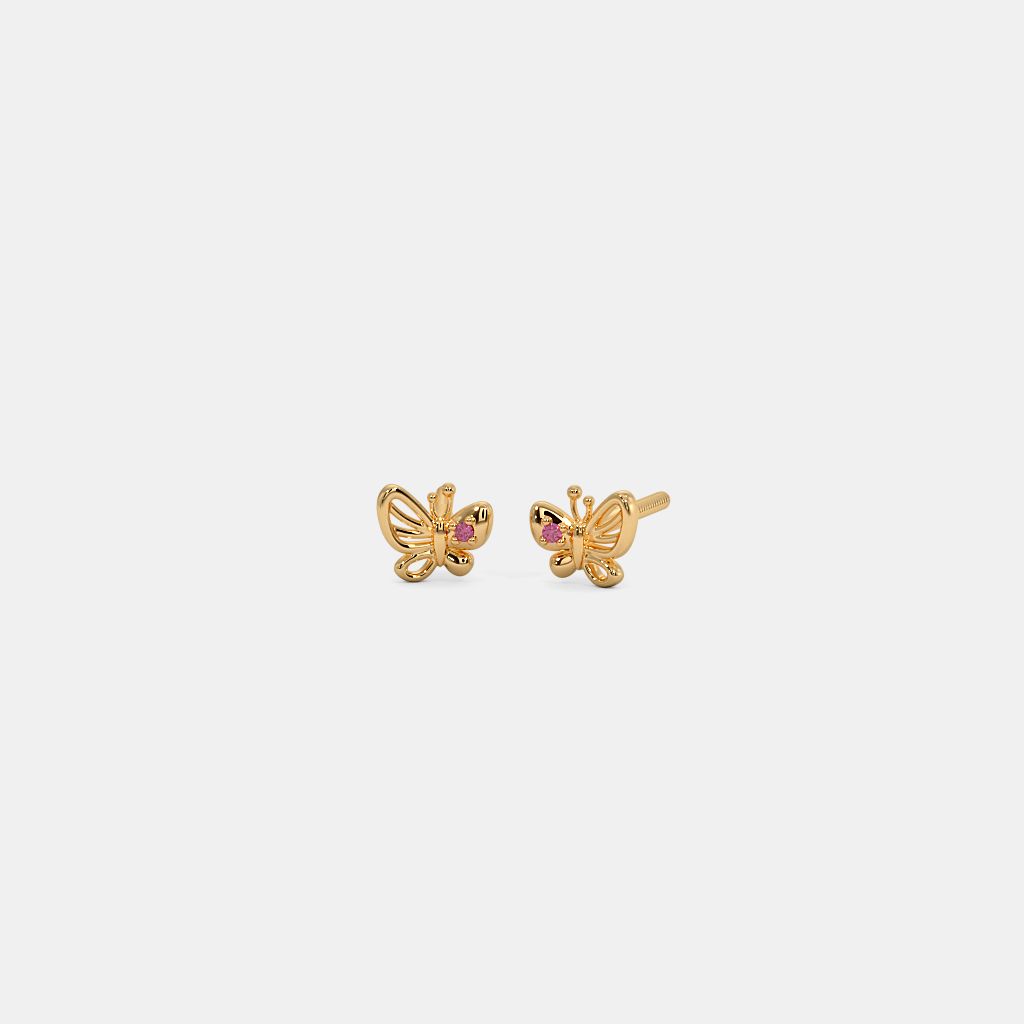 Butterfly Gold Ear Tops For Baby Girl Butterfly Sparkle Gold