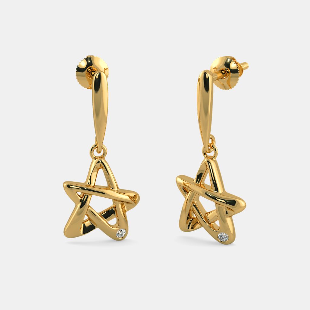 Golden Moon Star Crescent Asymmetric Dangle Earrings  Neshe Fashion Jewelry